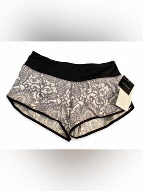 NWT LuluLemon Run: Ultra Short II Black and Grey Print Shorts Womens Size 6